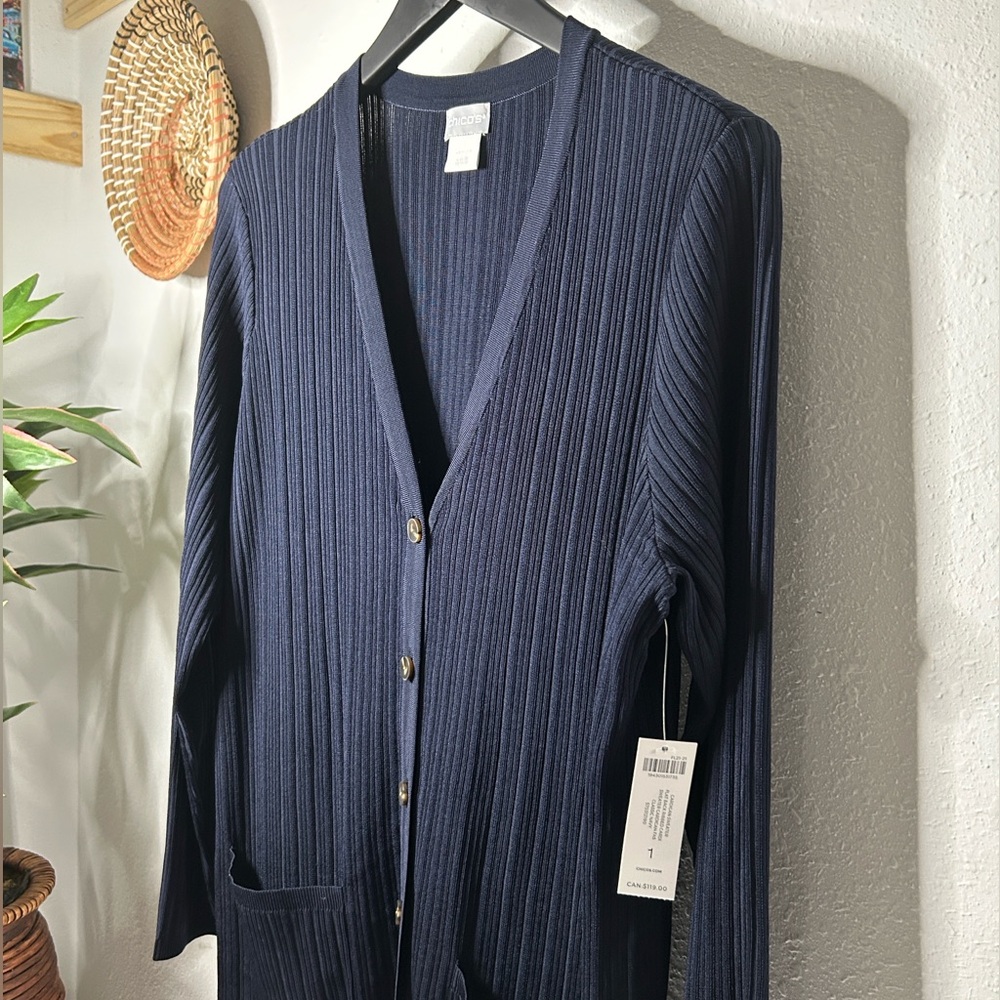 Chico's Women's Ribbed Cardigan (NAVY)